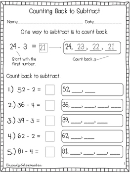 Subtraction: Two-Digit Minus One-Digit by Brandy Shoemaker | TpT
