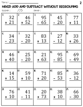 Two Digit Mixed Addition and Subtraction without Regrouping Worksheets