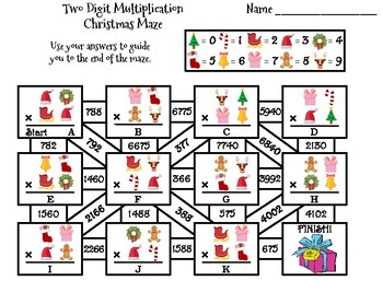 Two Digit Multiplication Activity: Christmas Math Maze by Science Spot