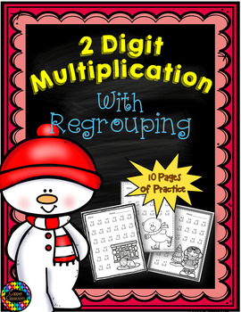 Preview of Two Digit Multiplication With Regrouping, Winter Themed