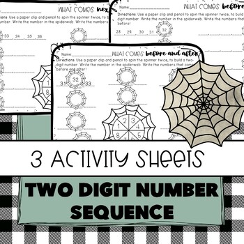 Preview of Two Digit Number Sequence Spider Activity Sheets | Halloween Number Sequence