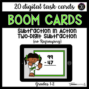 Preview of Two Digit Subtraction No Regrouping BOOM™ Digital Task Cards