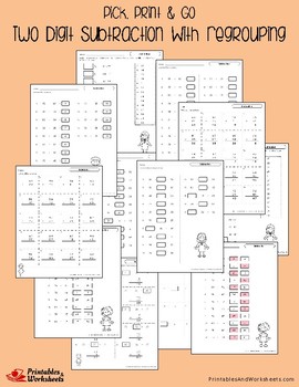 Missing Number 2 Digit Subtraction Borrow Worksheet, Grade 2 Subtract ...