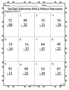 Two-Digit Subtraction With & Without Regrouping 2 Digit by Second Grade ...