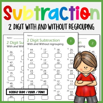 Preview of Two Digit Subtraction With and Without Regrouping(Borrowing) Quizzes Math