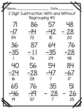 Double Digit Subtraction Worksheets-With and Without Regrouping | TpT