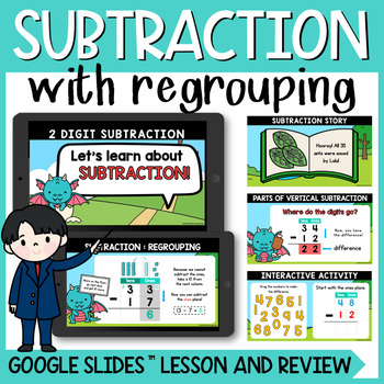 Preview of Two Digit Subtraction with Regrouping Lesson in Google Slides ™