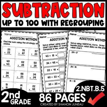 Two-Digit Subtraction with Regrouping Worksheets 2.NBT.B.5 | TPT