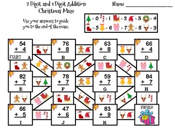 Two Digit and One Digit Addition Game: Christmas Math Maze by Science Spot