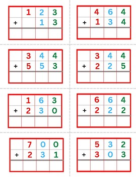 Preview of Two, Three, and Four Digit Static Addition Montessori Task Cards No Regrouping