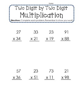 Preview of Two Digit by Two Digit Multiplication