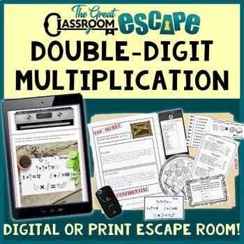 Preview of Two Digit by Two Digit Multiplication Activity 4th Grade Math Escape Room