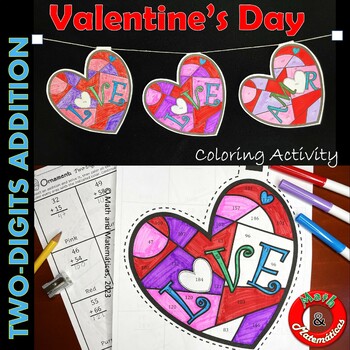 Preview of Two Digit Addition Valentine's Day English & Spanish - Classroom Ornament Craft