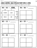 Two Digits by Two Digits Area Model Multiplication Worksheets