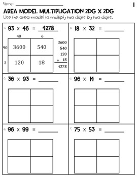 Preview of Two Digits by Two Digits Area Model Multiplication Worksheets - Free