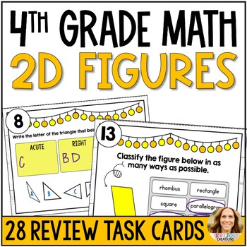 Preview of 2D Figures and Classifying Shapes Review Task Cards - 4th Grade Math Test Prep