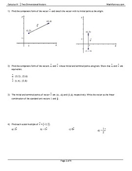 Preview of Two Dimensional Vectors Worksheet
