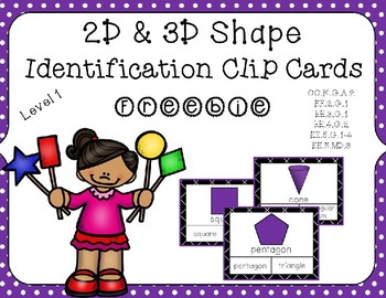 Preview of Two-Dimensional and Three-Dimensional Shape Identification Clip Cards Freebie