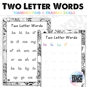 Preview of Two Letter Words Handwriting Worksheets for Preschool 29 Words to Practice
