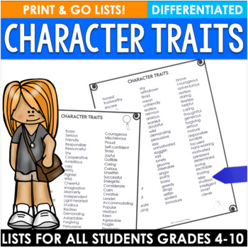 Preview of Character Traits List for Character Trait Analysis