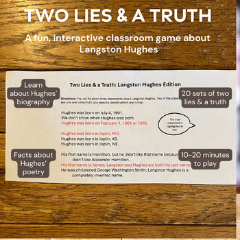 Preview of Two Lies & a Truth--A Game About Langston Hughes