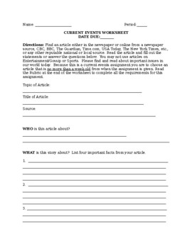 Preview of Two Middle School 'Current Events' Assignment&worksheets with a rubric(editable)