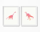 Two Pink Watercolor Dinosaur Printable Posters