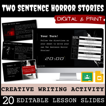 Preview of Two Sentence Horror Stories EDITABLE Creative Writing Activity | Google Drive