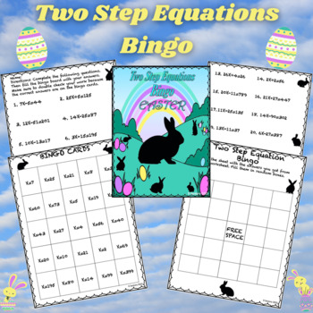 Preview of Easter Two Step Equation Worksheet | Bingo | 7th and 8th Grade Math Activity