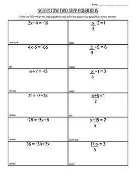 Two Step Equation Color by Number Activity by TreeFish Education