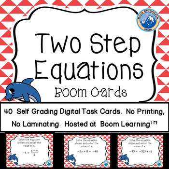 Preview of Two Step Equations BOOM Cards plus Printable Task Cards