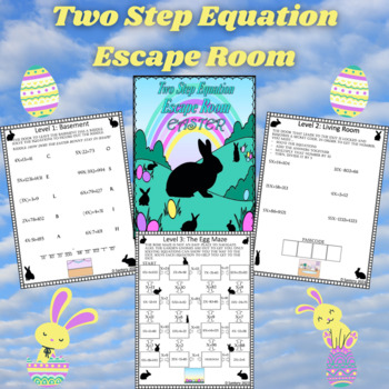 Preview of Easter Two Step Equation Worksheet | Escape Room  | 7th & 8th Grade Math
