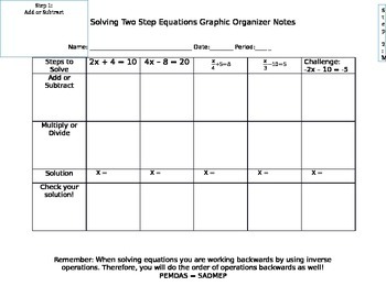Preview of Two Step Equation Graphic Organizer Notes