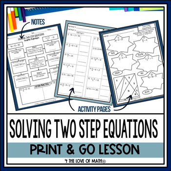 Preview of Solving Two Step Equations Guided Notes and Activity Pages