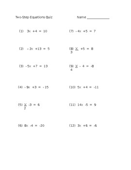 Preview of Two-Step Equation Quiz