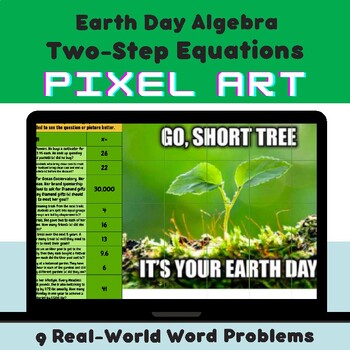 Preview of Two-Step Equation Word Problems Earth Day Mystery Picture Google Sheet