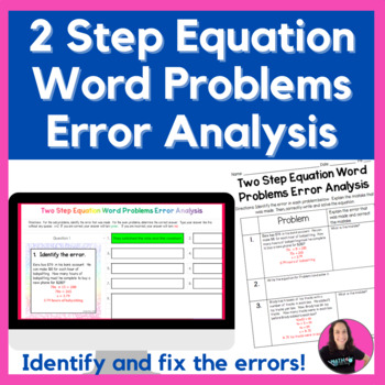 Preview of Two Step Equation Word Problems Error Analysis Activity