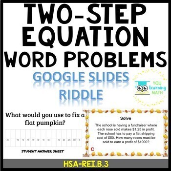 Preview of Two-Step Equation Word Problems: GOOGLE Slides Riddle (10 Problems)