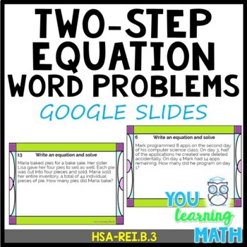 Preview of Two-Step Equation Word Problems: Google Slides (20 Problems)