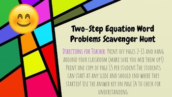 Preview of Two Step Equation Word Problems Scavenger Hunt (with Emojis!)