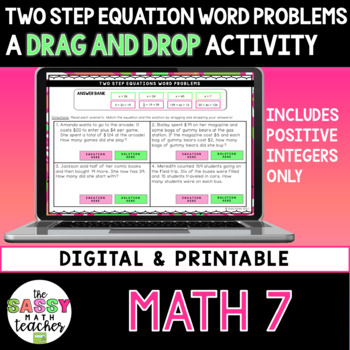 Preview of Two Step Equation Word Problems Worksheet