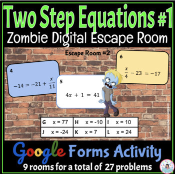 Preview of Two Step Equations #1 Activity - Zombie Digital Math Escape Room - Google