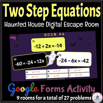 Preview of Two Step Equations Haunted House Digital Math Escape Room - Google
