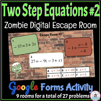 Preview of Two Step Equations #2 Activity - Zombie Digital Math Escape Room - Google