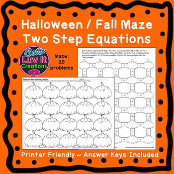 Preview of Halloween Math Solving Equations Fall Math Two Step Equations Maze