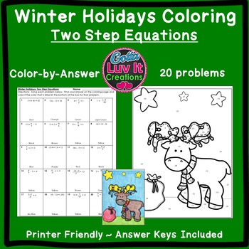 Preview of Christmas Math Winter Math Solving Equations Two Step Equations Color by Number