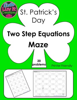 Preview of Solving Two Step Equations Math Maze St. Patrick's Day Math Activity