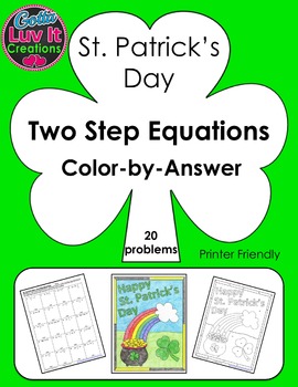 Preview of Solving Two Step Equations Color by Number St. Patrick's Day Math Activity