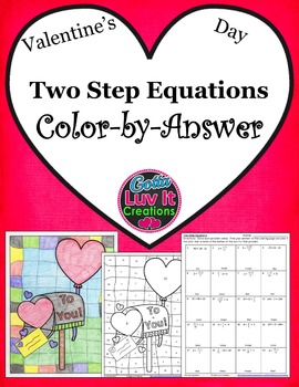 Preview of Valentine's Day Math Solving Equations Two Step Equations Color by Number
