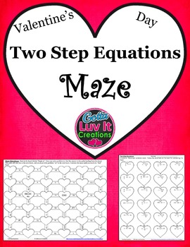 Preview of Valentine's Day Math Solving Equations Two Step Equations Holiday Math Maze